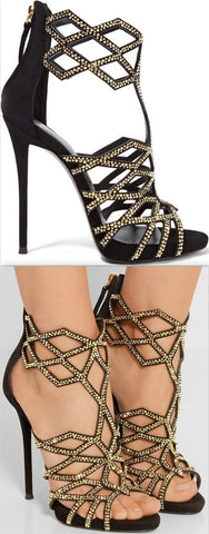 Geometric Laser-Cut Embellished Sandals