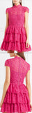 Ruffled Corded Pink Lace Mini Dress