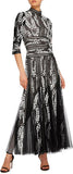 Embroidered Tulle Mock Neck Dress