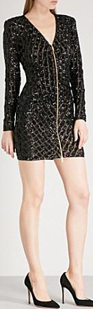 Black Zip Front Sequinned Mini Dress