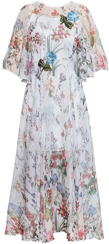 Floral Appliques Printed Chiffon Dress