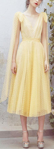Tulle Pois Plisse Midi Dress