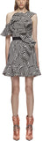 Abstract Stripe Asymmetric Ruffle Dress