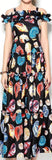Off-the-Shoulder Shell-Print Ruffle-Trimmed Dress