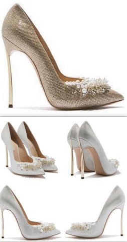 Blade Embellished Pumps - Gold or White/Silver