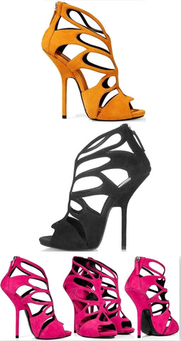 Suede Cut-Out Sandals - Mustard/Yellow, Black or Fuchsia Pink