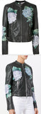 Hydrangea Print Leather Biker Jacket