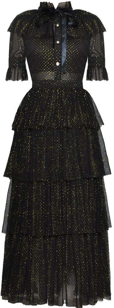 Black Sparkle Ruffle Tiered Mesh Dress