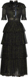 Black Sparkle Ruffle Tiered Mesh Dress