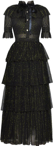 Black Sparkle Ruffle Tiered Mesh Dress