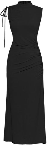 Ruched Side Midi Dress, Black