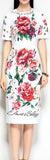 Floral-Print Crystal-Button-Embellished Sheath Dress