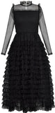 Black Tulle and Lace Ruffle-Tiered Dress