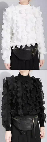 Ruffle Top, White or Black
