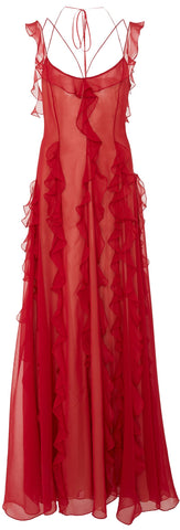 Red Ruffle Halter Gown