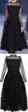 Black Tulle and Lace Ruffle-Tiered Dress