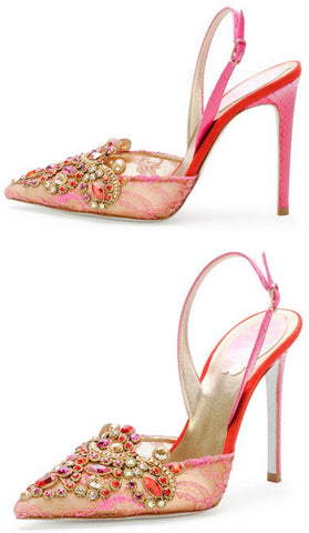 Jeweled Lace Halter Pump
