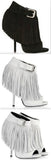 Open-Toe Fringed Suede Booties - Black or White