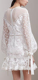 Lace Macrame Bell-Sleeve White Mini Dress
