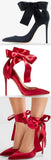 Lace-Up Satin Pumps - Black or Red