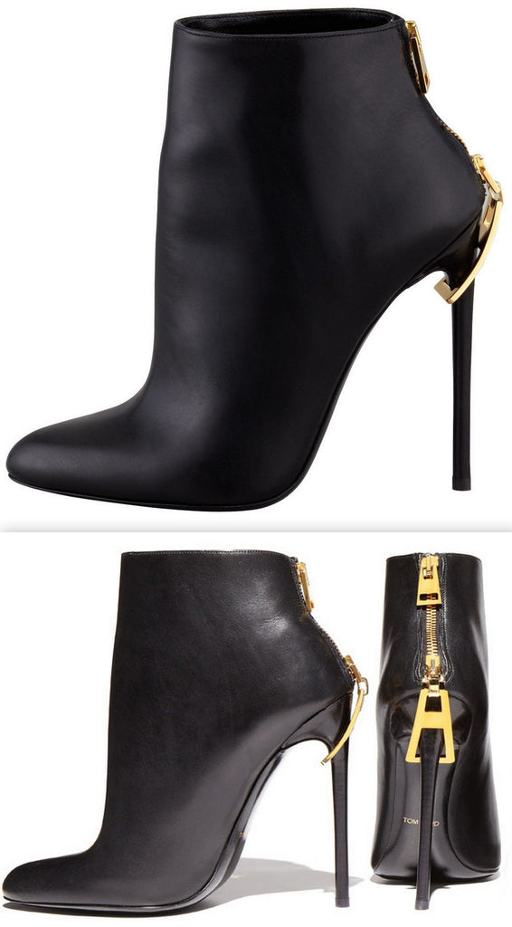 Black Zipper-Heel Leather Ankle Boot