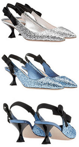 Glitter Pumps with Bow - Silver or Blue