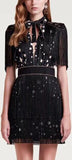 Black Mini Dress with Stars and Fringes