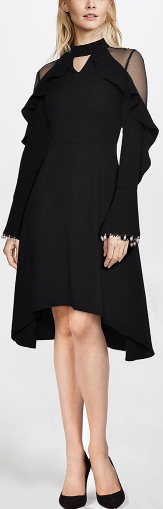 Pearl-Cuff Ruffle Dress