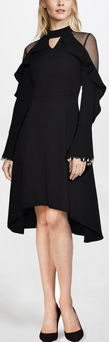 Pearl-Cuff Ruffle Dress