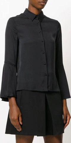 Black Bell-Sleeve Silk Shirt