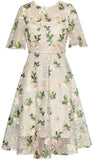 Floral Embroidered Lace Overlay Midi Dress