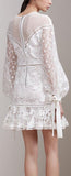Lace Macrame Bell-Sleeve White Mini Dress