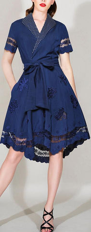 Asymmetrical Wrap-Effect Dress, Blue or Grey