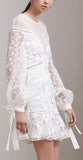 Lace Macrame Bell-Sleeve White Mini Dress