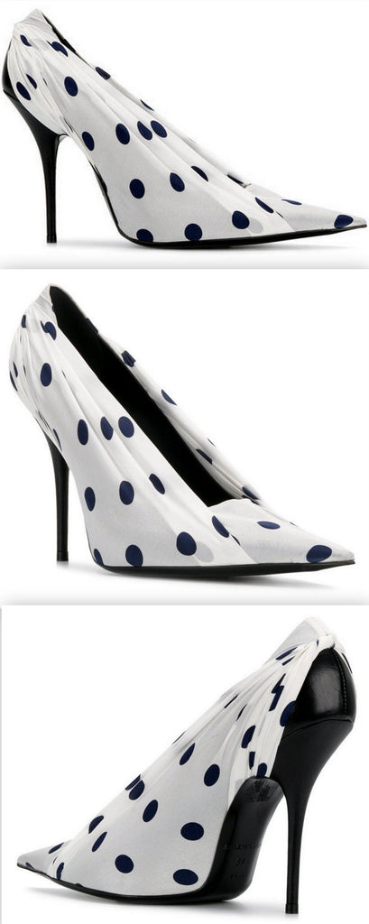 Polka Dot Knife Pumps, White & Black