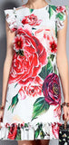 Floral Appliques Printed Ruffle-Trim Dress