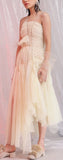 Pleated Mesh Asymmetrical Gown