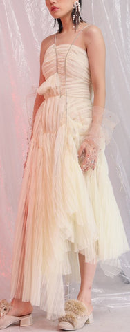 Pleated Mesh Asymmetrical Gown
