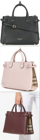 The Medium Banner in Leather and House Check Handbag- Black, Pink, Wine Red, Grey, Yellow, Brown, Red
