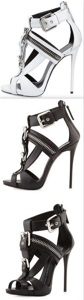 Buckled T-Strap Biker Sandal - White or Black