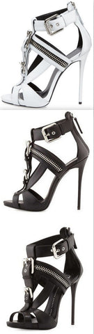 Buckled T-Strap Biker Sandal - White or Black
