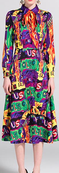 Multi Colored Neon Sign Midi Dress