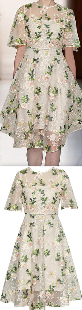 Floral Embroidered Lace Overlay Midi Dress