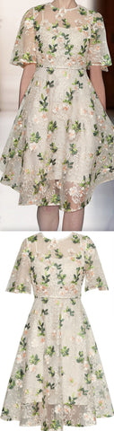 Floral Embroidered Lace Overlay Midi Dress