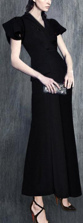 Butterfly-Sleeve Double-Breasted Gown