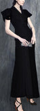 Butterfly-Sleeve Double-Breasted Gown