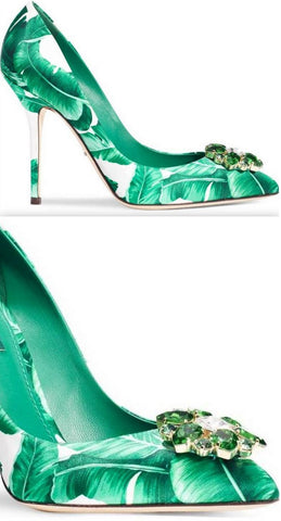 Embellished Banana Leaf Pumps