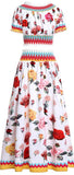 Rose Print Crop Top and Maxi Skirt - White or Black