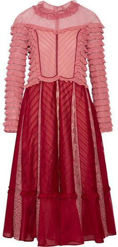 Ruffled Tulle-Paneled Organza Dress