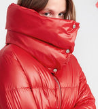 High-Collar Thick Puffer Down Coat, Red